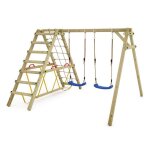 Balan�oire double bois wickey smart hike bleu avec module d?escalade et poutre d?�quilibre ? 10 ans de ...