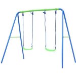 Balanoire d?extrieur portique de jardin pour enfant + 3 ans cadre en mtal double outdoor toys 220x138x182 ...
