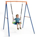 Balan�oire - lalaho - mod�le � bascule une place pour enfants 130 x 170 x 180 cm bleu et orange