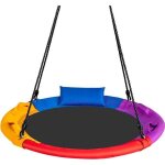 Balançoire nid d?oiseaux ronde d. 100cm - goplus - charge 150kg avec oreiller à poignée - cordes réglables ... Balançoire nid d?oiseaux ronde d. 100cm - goplus - charge 150kg avec oreiller à poignée - cordes réglables ...