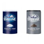 Duo sel & poivre - la baleine - 50g sel de mer fin + 18g poivre noir - lot de 4 - format nomade