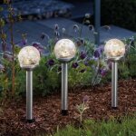 Balise solaire d�corative - esotec - golden balls - 8 leds - verre craquel� - inox
