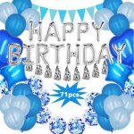 Ballons anniversaires bleu 71pcs dcoration de fte danniversaire ballon happy birthday argent ballon ...