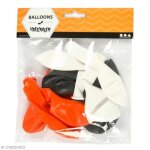 Ballons de baudruche halloween - 23  26 cm - blanc orange et noir - 10 pices - latex
