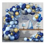 Ballon bleu marine - 133 pcs anniversaire bleu et or avec confettis dor�s kit guirlande ballon bleu et ...