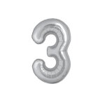 Ballon chiffre 3 argent 86 cm - aluminium m�tallis� r�utilisable - f�te - d�coration gonflable air ou ...