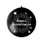 Ballon gant latex joyeux anniversaire 1m noir