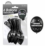 Ballons - mes verrines - joyeux anniversaire - 6 ballons m�talliques - couleur noir - h�lium inclus