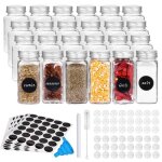 Baloveby 24pcs pots � �pices carr�s en verre 120 ml avec bac � saupoudres pour ranger les �pices avec ...