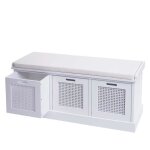 Banc banquette en bois de paulownia blanc et mdf avec coussin blanc boites de rangement 47x110x40cm ban04052 ...