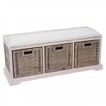 Banc / banquette avec boite de rangement et 3 paniers en rotin kubu - bienne - 112x46x37cm blanc