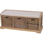 Banc / banquette avec bo�te de rangement et 3 paniers en rotin kubu - bienne - 112x46x37cm - clair