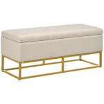 Banc banquette coffre de rangement 2 en 1 assise capitonn�e et pieds acier 110 x 44 x 48 cm beige et ...