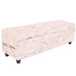 Banc / banquette / coffre de rangement kriens - cr�me / jacquard noir - tissu - 112x45x45cm