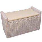 Banc banquette / coffre de rangement m92 - rotin - blanc - coussin inclus
