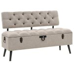 Banc banquette de rangement avec dossier 110 cm cr�me tissu 02 0010951