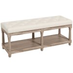 Banc  chaussures homcom banquette capitonne 2 niveaux tagre 115 cm bout de lit rembourre en lin ...