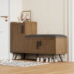 Banc � chaussures moderne avec rangement meuble � chaussures avec 3 portes poign�es m�talliques asym�triques ...