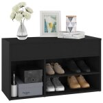 Banc � chaussures - wiens - noir - 80x30x45 cm - bois ding�nierie - 2 �tag�res - compartiment - coffre ...