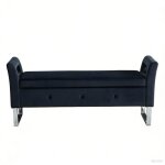 Banc coffre - bout de lit capitonn� - banquette - velours et m�tal - 138x51x60. 6 - noir