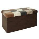 Coffre banc pliable - home deco factory - patchwork pu - pratique - marron - h38 x l76 x p38 cm