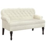 Banc avec dossier en velours cr�me - marque - mod�le - dimensions 1195x645x75 cm - style �l�gant