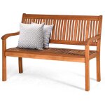 Goplus banc d?ext�rieur en bois d?acacia banc de jardin structure stable avec dossier en form d?arc et ...