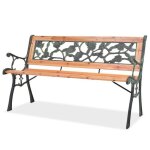 Banc de jardin - bao - 122 cm - bois et fer forgé - dossier en pvc - 3 places Banc de jardin - bao - 122 cm - bois et fer forgé - dossier en pvc - 3 places