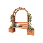 Banc de jardin avec 2 bacs � fleurs et treillis arche en bois naturel pour terrasse cour et ext�rieur ...