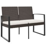 Banc de jardin � 2 places avec coussins marron pp rotin - maison - contemporain - ext�rieur