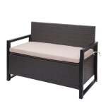 Banc de jardin 2 places en polyrotin gris coffre de rangement coussin dassise beige