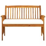 Banc de jardin - akozon - 119 cm - bois dacacia massif - coussin inclus - rsistant aux intempries