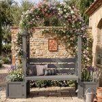 Banc de jardin avec arche & jardini�res - 160x305x160cm - design 3 - en - 1 - bois de sapin gris