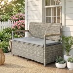 Banc de jardin banquette avec coffre de rangement 170l 2 places coussin d�houssable r�sine tress�e 120x60x84cm ...
