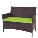 Banc de jardin banquette en polyrotin marron chin� avec coussin vert mdj04137