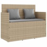 Banc de jardin beige avec coussins r�sine tress�e - meuble de salon - 120 cm - ext�rieur