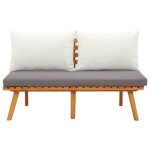 Banc de jardin avec coussins - ashata - bois dacacia massif - naturel / gris fonc� / blanc - 115x65x65cm ...