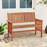 Banc de jardin ext�rieur 2 places costway dossier banquette en bois massif accoudoirs assise � lattes ...
