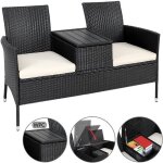 Banc de jardin en polyrotin 2 places avec coussins espace de rangement 143 x 64 x 88 cm salon de jardin ...