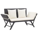 Banc de jardin en résine tressée noir avec coussins - vidaxl Banc de jardin en résine tressée noir avec coussins - vidaxl