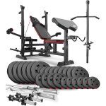 Ensemble dhaltres 135 kg hop - sport banc de musculation et poulie haute hs - 1075 set disques de poids ...