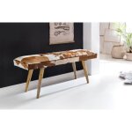 Banc en peau de chvre marron et crme 120 x 40 x 52 cm
