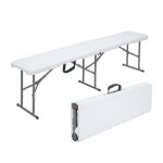 Banc pliant 183 � 28 � 43 cm blanc r�sistant aux intemp�ries - pratique pour jardin & terrasse
