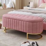 Banc de rangement banc banquette banc rembourré avec espace de stockage tissu velours , rose Banc de rangement banc banquette banc rembourré avec espace de stockage tissu velours , rose