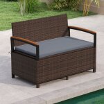 Banc de rangement dext�rieur costway coffre en rotin pe avec coussin dossier et accoudoirs en bois acacia ...