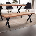 Banc de table pieds croix 120x40x455 cm en acacia naturel et mtal