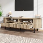 Banc tv - merax - bois naturel - avec 2 tiroirs et �tag�res ouvertes meuble pour tv jusqu?� 65 pouces ...