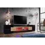 Banc tv merano version 1 komodee - avec eclairage led rgb - noir et bois naturel - 230 x 53 x 35 cm