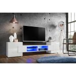 Banc tv merano version 1 komodee - led bleues - blanc brillant et blanc - 230 x 53 x 35 cm