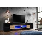 Banc tv merano version 1 komodee - led bleues - bois naturel mat et noir - 230 x 53 x 35 cm Banc tv merano version 1 komodee - led bleues - bois naturel mat et noir - 230 x 53 x 35 cm
